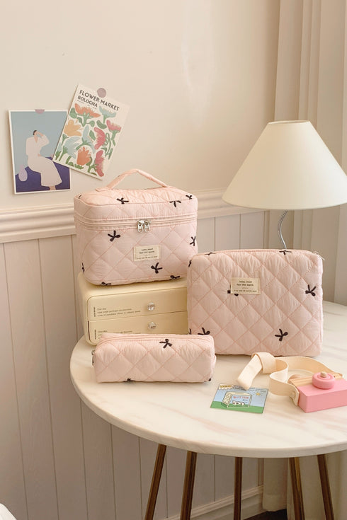 3 Piece Bow Quilted Cloth Storage Bag Set - Odaingerous